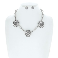 WESTERN CROSS LINK ADJUSTABLE PAPERCLIP CHAIN NECKLACE EARRING SET