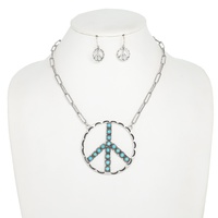 WESTERN TURQUOISE PEACE SIGN NECKLACE SET