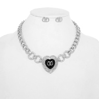 CRYSTAL GREEK KEY SQUARE HEART CHAIN NECKLACE SET