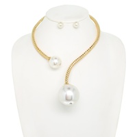 PEARL METAL CABLE WRAP CHOKER NECKLACE