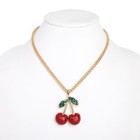 JEWELED CHERRY PENDANT CHAIN NECKLACE