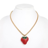JEWELED STRAWBERRY PENDANT CHAIN NECKLACE