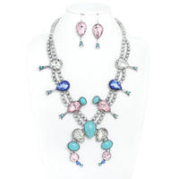 WESTERN CRYSTAL SQUASH BLOSSOM CHAIN NECKLACE SET