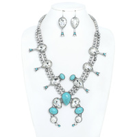WESTERN CRYSTAL SQUASH BLOSSOM CHAIN NECKLACE SET