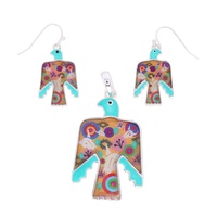 NATIVE THUNDERBIRD ENAMEL PENDANT EARRING SET