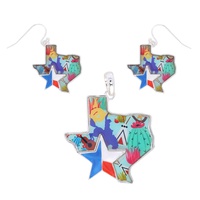 TEXAS MAP ENAMEL PENDANT EARRING SET