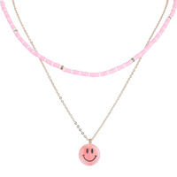 SMILEY FACE MULTI STRAND BEADED CHAIN NECKLACE