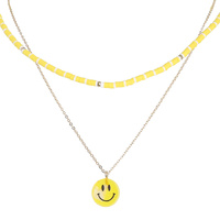 SMILEY FACE MULTI STRAND BEADED CHAIN NECKLACE