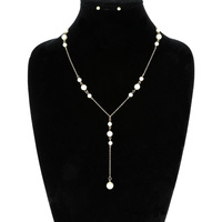 GOLD TONE LARIAT PEARL STATION NECKLACE SET