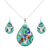 WESTERN LONGHORN STEER TEARDROP NECKLACE SET