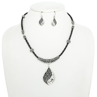 BALI FILIGREE PATTERN CORD NECKLACE EARRING SET
