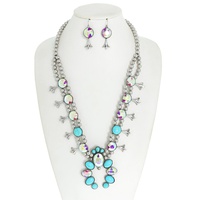 WESTERN CRYSTAL SQUASH BLOSSOM CHAIN NECKLACE SET
