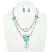 WESTERN CRYSTAL DOUBLE LAYERED CHAIN NECKLACE SET