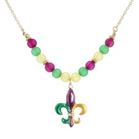 MARDI GRAS TRICOLOR FLEUR DE LIS PENDANT NECKLACE