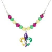 MARDI GRAS TRICOLOR FLEUR DE LIS PENDANT NECKLACE