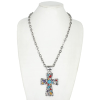 WESTERN TURQUOISE CROSS PENDANT CHAIN NECKLACE