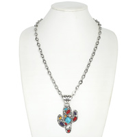 WESTERN TURQUOISE CACTUS PENDANT CHAIN NECKLACE