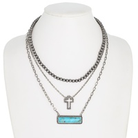 WESTERN CROSS MULTI STRAND BEADED CHAIN NECKLACE