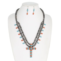 WESTERN NAVAJO PEARL CROSS NECKLACE SET