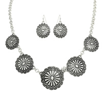 WESTERN CONCHO CHAIN LINK NECKLACE EARRING SET