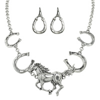 WESTERN EQUESTRIAN HORSESHOE CHAIN NECKLACE SET
