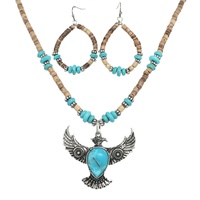WESTERN WOOD BEAD MIX THUNDERBIRD NECKLACE SET