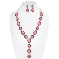 WESTERN OVAL CONCHO TURQUOISE LARIAT NECKLACE SET