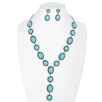 WESTERN OVAL CONCHO TURQUOISE LARIAT NECKLACE SET