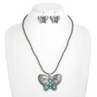WESTERN NAVAJO PEARL BEADED BUTTERFLY NECKLACE SET