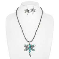 WESTERN NAVAJO PEARL BEADED DRAGONFLY NECKLACE SET