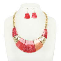ACETATE CHAIN LINK CRESCENT BIB NECKLACE SET