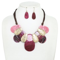 ACETATE HAMMERED METAL DISC CORD BIB NECKLACE SET