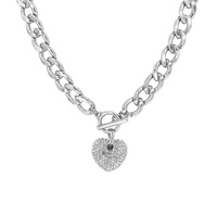 SILVER PUFFY PAVE HEART NECKLACE