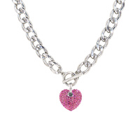 PINK PUFFY PAVE HEART NECKLACE