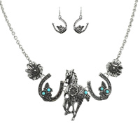 WESTERN TURQUOISE FLORAL EQUESTRIAN NECKLACE SET