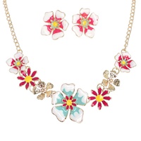 BOTANICAL FLORAL ENAMEL NECKLACE EARRING SET