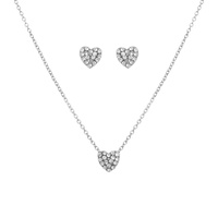 VALENTINE'S DAY CRYSTAL PAVE HEART NECKLACE EARRING SET
