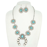 WESTERN TURQUOISE SQUASH BLOSSOM NECKLACE SET