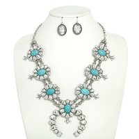 WESTERN GEMSTONE SQUASH BLOSSOM NECKLACE SET