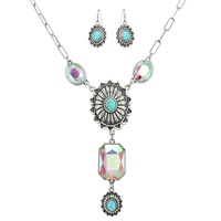 WESTERN GEMSTONE CONCHO LARIAT NECKLACE  SET