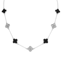 QUATREFOIL GEMSTONE PAVE STATION NECKLACE