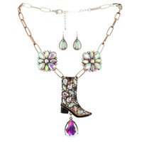 WESTERN COWBOY BOOT CRYSTAL NECKLACE EARRING SET