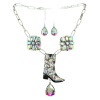 WESTERN COWBOY BOOT CRYSTAL NECKLACE EARRING SET