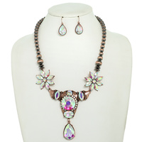 WESTERN GEMSTONE CATTLE HEAD LARIAT NECKLACE  SET