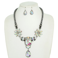 WESTERN GEMSTONE CATTLE HEAD LARIAT NECKLACE  SET