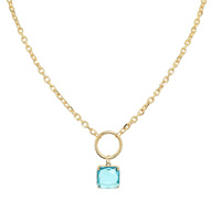 SQUARE CUT CRYSTAL GEMSTONE CHAIN PENDANT NECKLACE