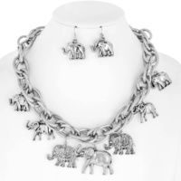 DANGLY ELEPHANT CHARM NECKLACE SET