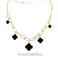GOLD-DIPPED ENAMEL QUATREFOIL NECKLACE