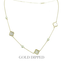 GOLD-DIPPED ENAMEL QUATREFOIL PEARL NECKLACE