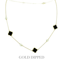 GOLD-DIPPED ENAMEL QUATREFOIL PEARL NECKLACE